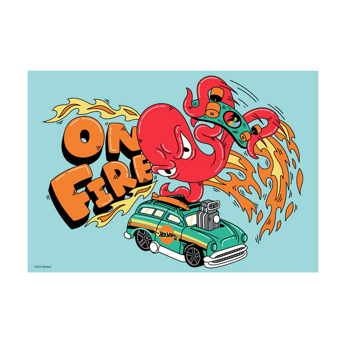 Hot Wheels On Fire A3 Wall Art