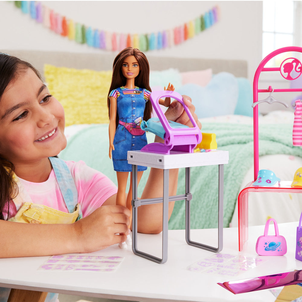 Barbie Make & Sell Boutique Playset With Brunette Doll, Foil Design To ...