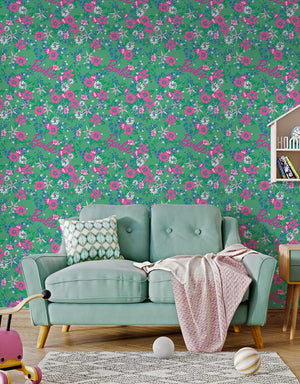 Barbie Extra Green Floral Wallpaper Mural