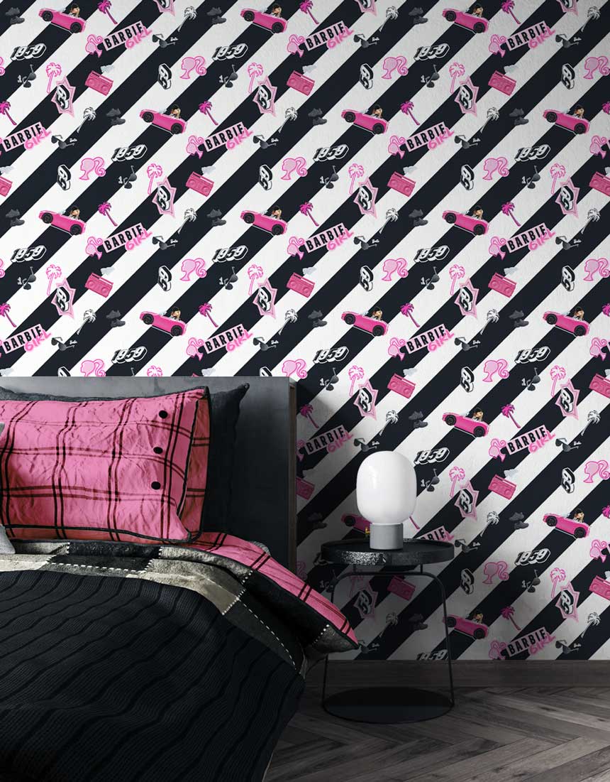 Barbie Black Stripe Wallpaper Mural
